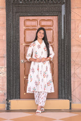 Arihantam Ivory Bloom Schiffli Anarkali Set
